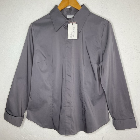 NEW YORK & COMPANY Stretch Button Down Shirt Gray Long Sleeve Workwear Career L - Picture 1 of 7